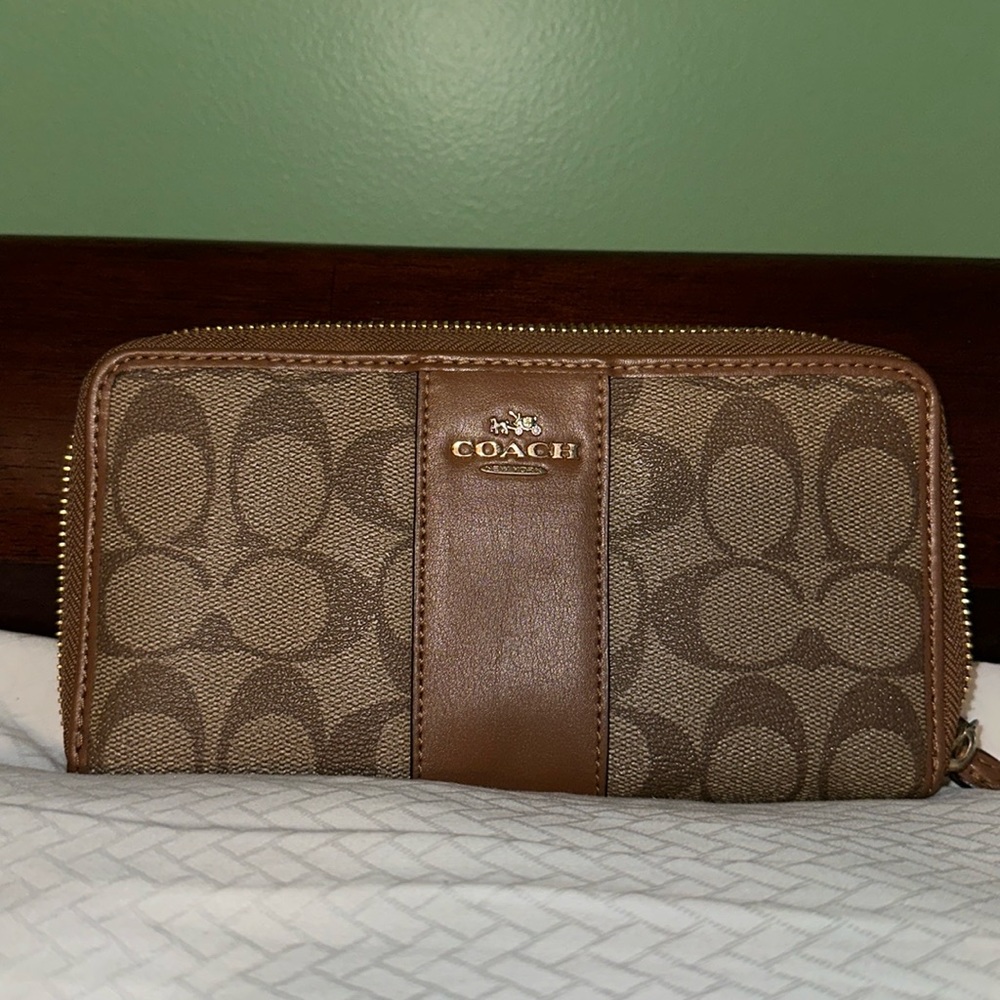 Tan/ Brown Coach zip around wallet